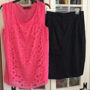 Black pencil skirt & pink blouse